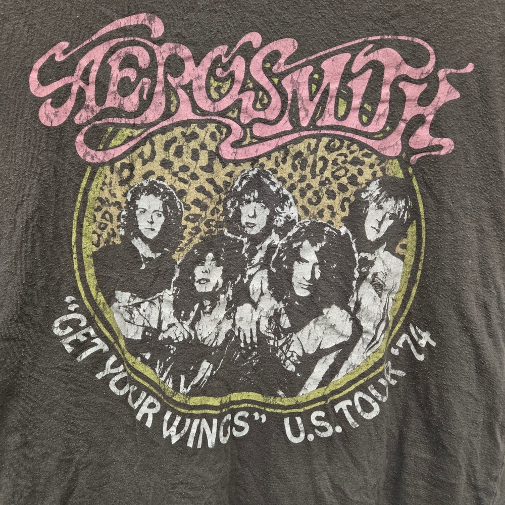 Aerosmith Get Your Wings 1974 US Tour Graphic T-Shirt Gray Mens Small Cotton